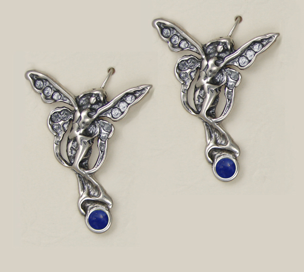 Sterling Silver Joyful Fairy Drop Dangle Earrings With Lapis Lazuli